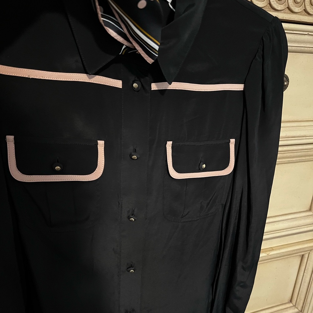 ZIMMERMANN Black and Tan Bow Printed Crepe De Chine Blouse NWT - Picture 10 of 15